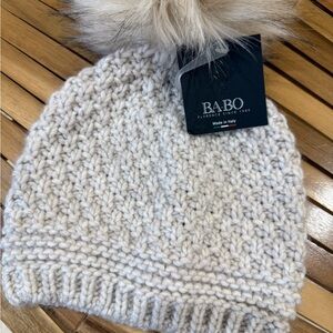 Kids' Cream Knit Beanie with Pom-Pom
